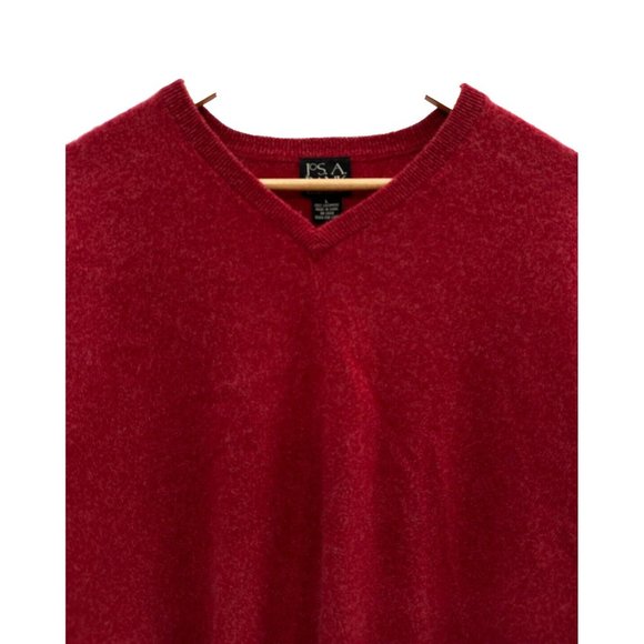 Jos A Bank Mens Size L 100% Cashmere V-Neck Sweater Classic Fit Solid Red - Picture 2 of 8